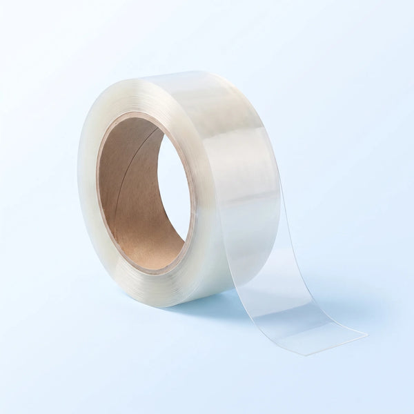 Transparentes Paketband – glasklare Premium-Klebeband-Rolle 48 mm × 66 m mit abgerolltem Streifen
