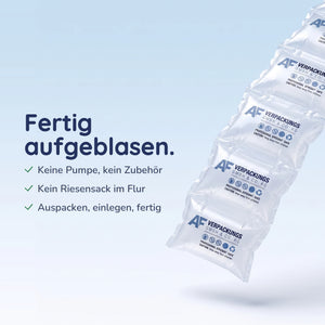 Luftpolster-Verpackung an der Abreiß-Kette – Luftpolsterkissen fertig aufgeblasen geliefert, ohne Pumpe